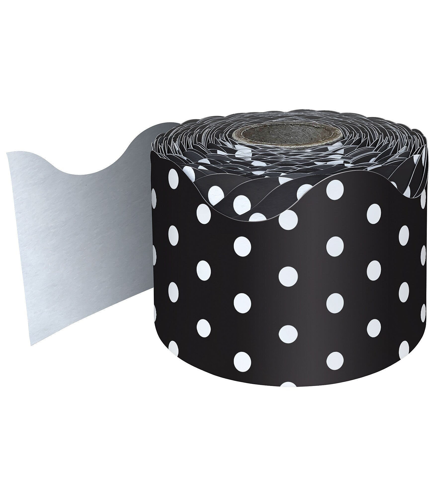 Carson-Dellosa Rolled Scalloped Bulletin Board Borders, Black/White Polka Dots (108474)