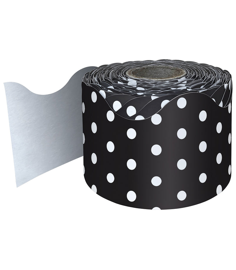 Carson-Dellosa Rolled Scalloped Bulletin Board Borders, Black/White Polka Dots (108474)