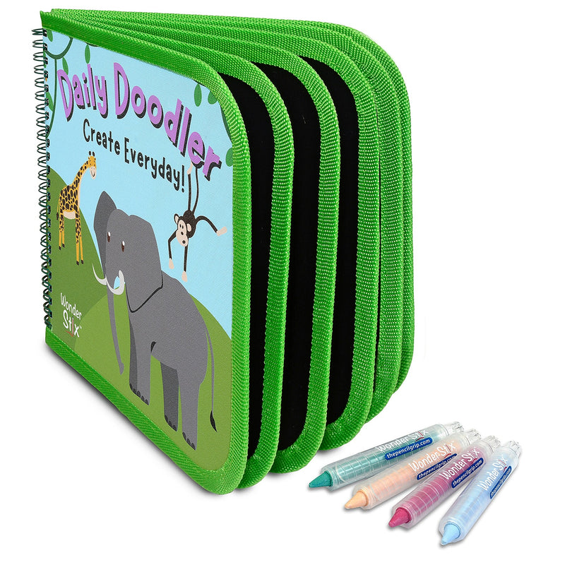 The Pencil Grip Daily Doodler Reusable Activity Book- Dino Cover, Includes 4 Wonder Stix