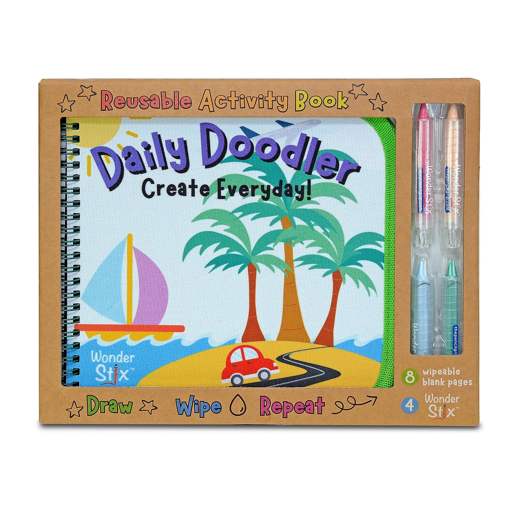 The Pencil Grip Daily Doodler Reusable Activity Book- Travel Cover, Includes 4 Wonder Stix