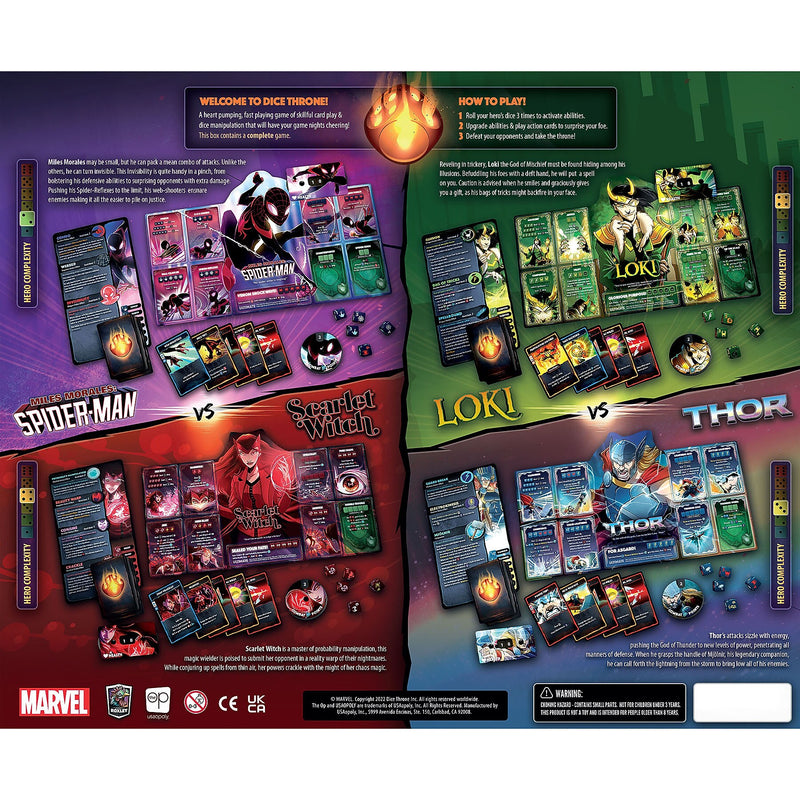 USAopoly Marvel Dice Throne 4-Hero Box (Scarlet Witch, Thor, Loki, Spider-Man)