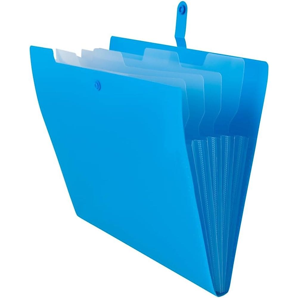JAM PAPER Plastic File Folder with Snap Closure, 5 Pocket, 9"W x 11.5"H, Blue (FF39783BU)