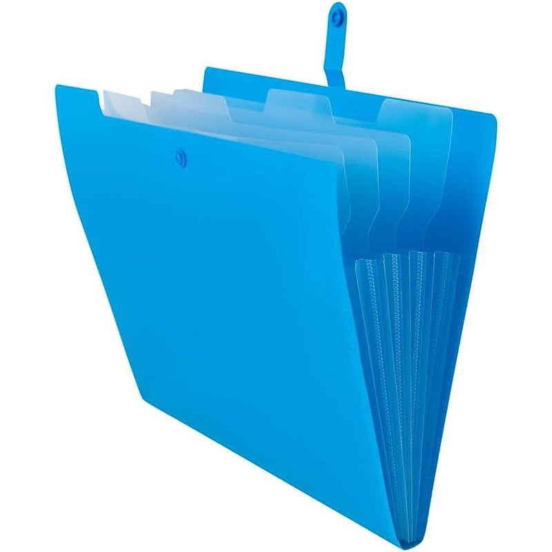 JAM PAPER Plastic File Folder with Snap Closure, 5 Pocket, 9"W x 11.5"H, Blue (FF39783BU)