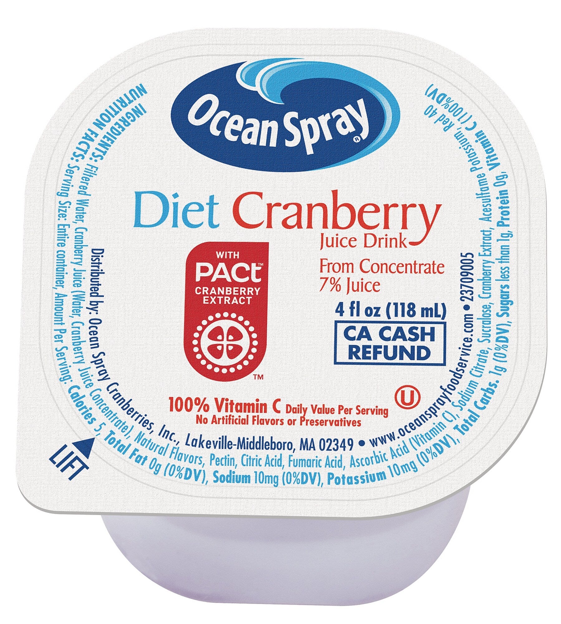Ocean Spray Diet Cranberry Juice, No Sugar Added, 4 oz., 48/Box (220-02221)