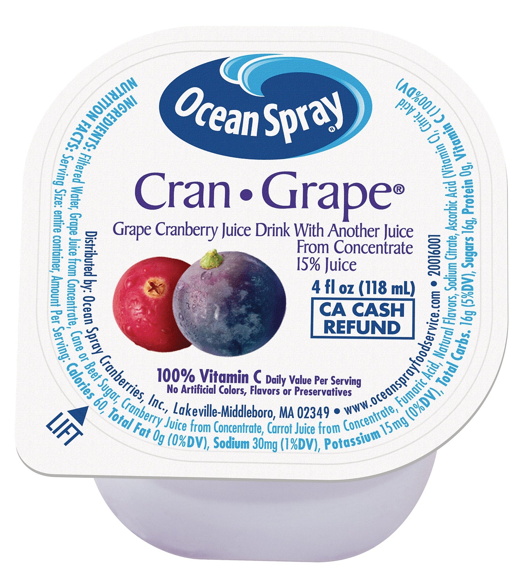 Ocean Spray Cranberry Grape Juice, 4 oz., 48/Box (220-02222)