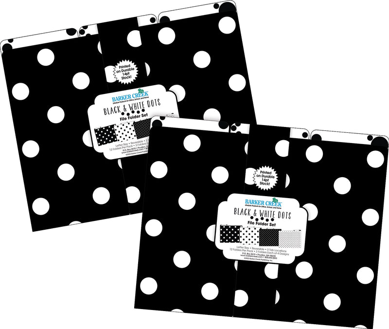 Barker Creek Black & White Dot File Folder, 1/3-Cut Tab, Letter Size, Black/White, 24/Set (4378)