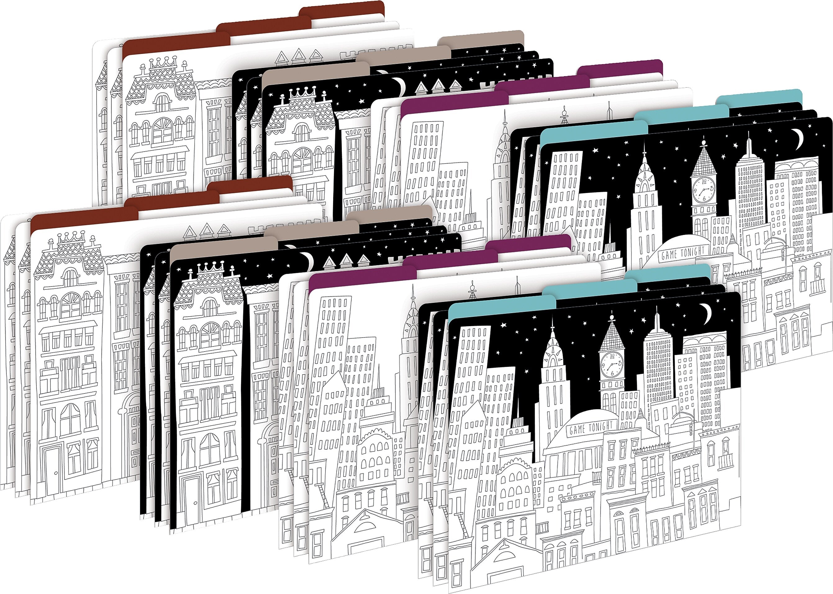 Barker Creek Color Me! Cityscapes File Folder, 1/3-Cut Tab, Letter Size, Assorted Colors, 24/Set (4380)