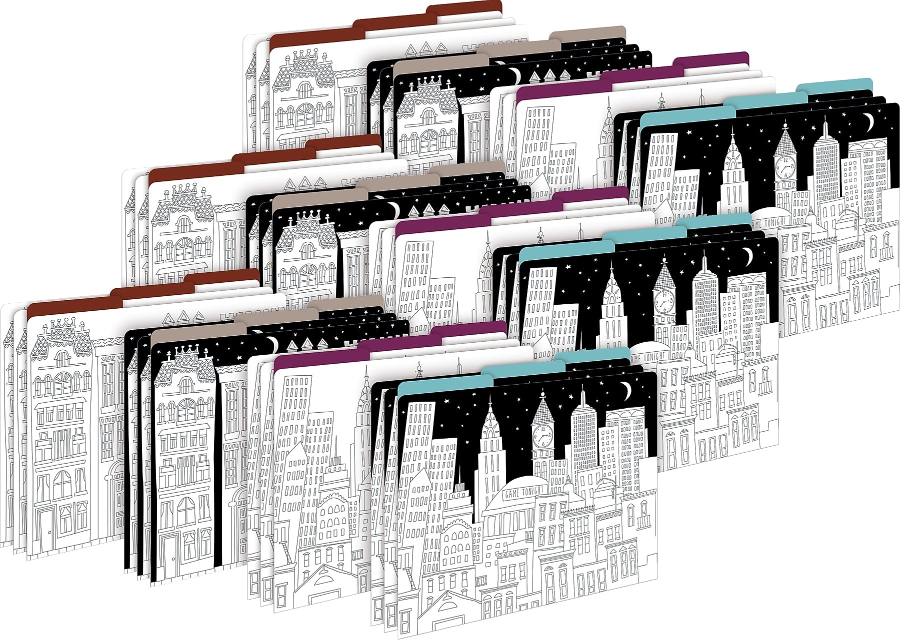 Barker Creek Color Me! Cityscapes File Folder, 1/3-Cut Tab, Letter Size, Assorted Colors, 36/Set (4381)