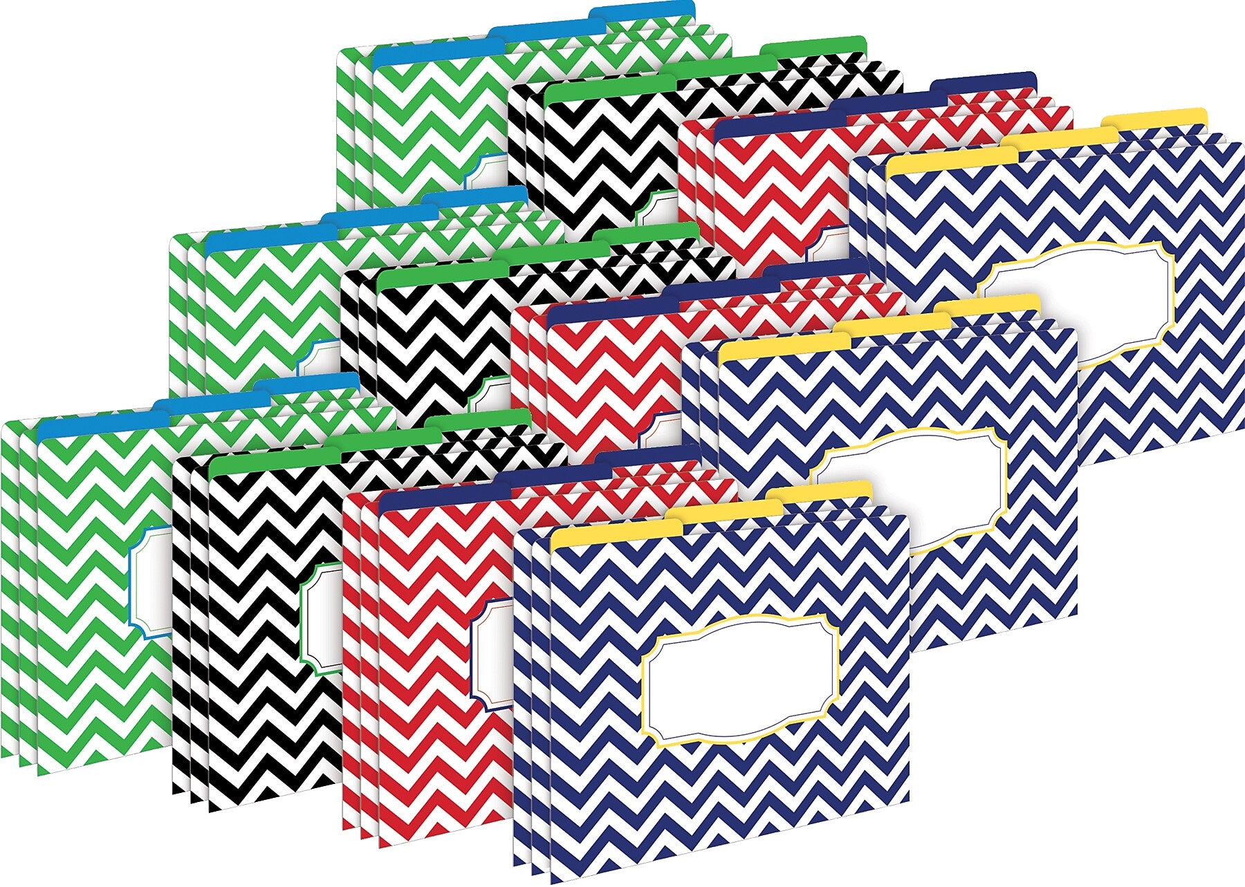 Barker Creek Nautical Chevron File Folder, 1/3-Cut Tab, Letter Size, Assorted Colors, 36/Set (4385)