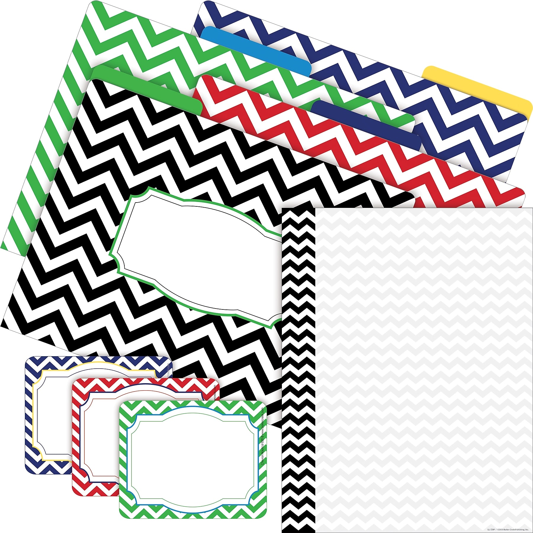 Barker Creek Get Organized Chevron Nautical File Folder, 1/3-Cut Tab, Letter Size, Assorted Colors, 107/Set (138)