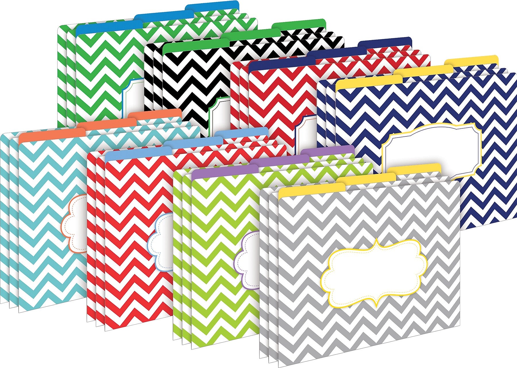 Barker Creek Chevron File Folder, 1/3-Cut Tab, Letter Size, Assorted Colors, 24/Set (4135)