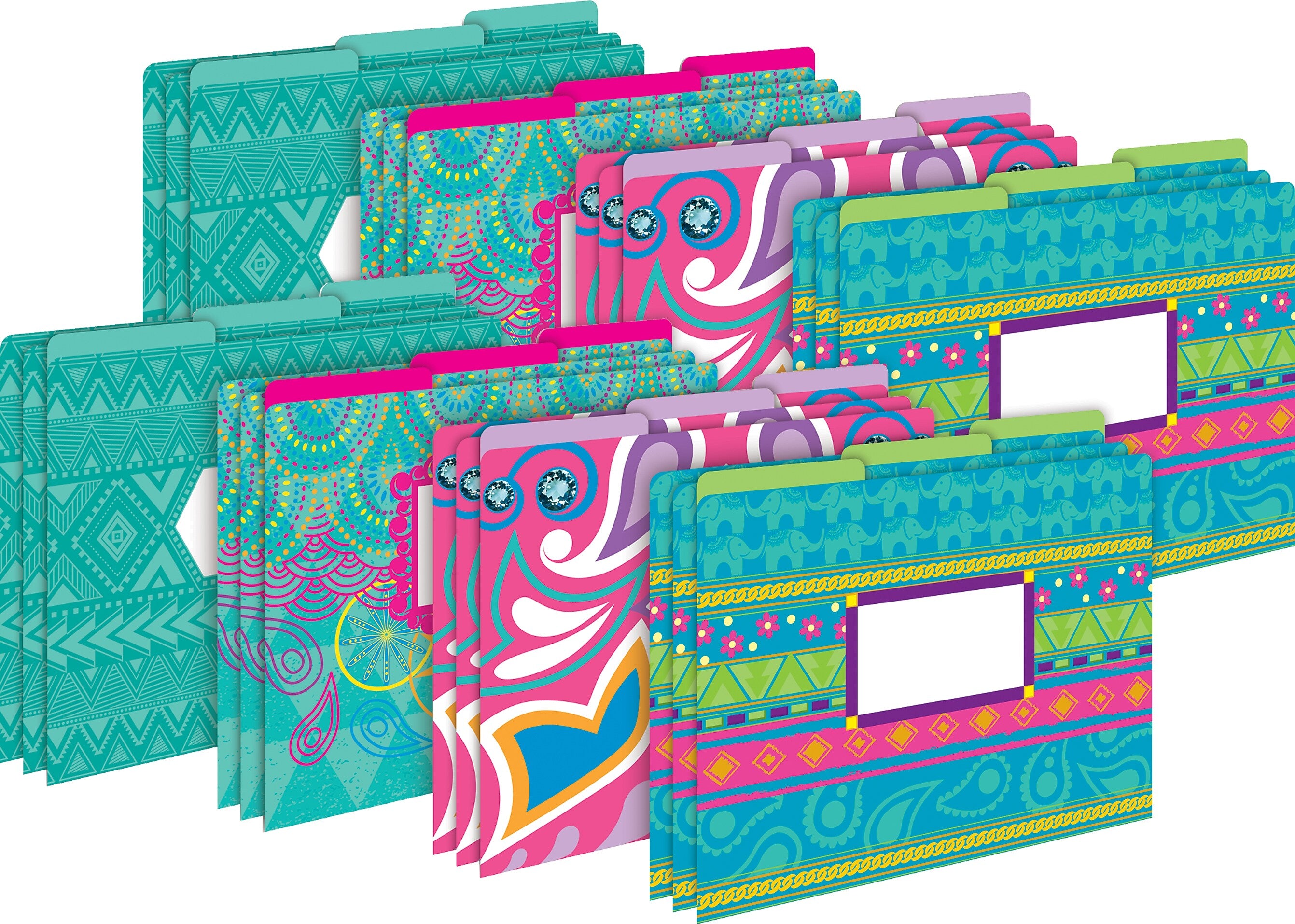 Barker Creek Bohemian File Folder, 1/3-Cut Tab, Letter Size, Assorted Colors, 24/Set (4374)