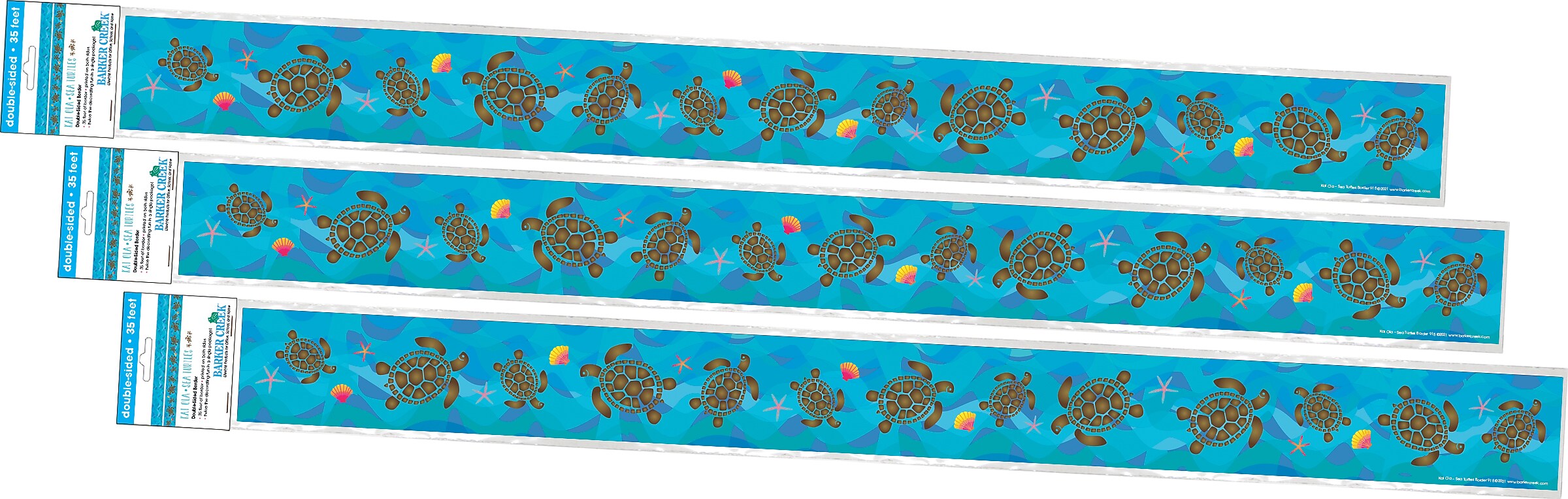 Barker Creek Double-Sided Border, 35" x 3", Kai Ola Sea Turtles, 36/Pack (4307)