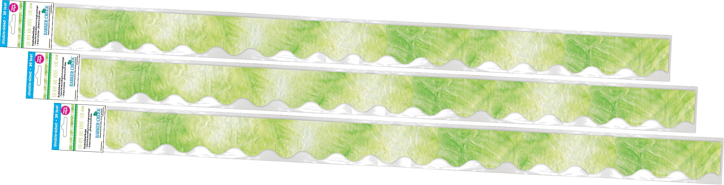Barker Creek Double-Sided Scalloped Border, 36" x 2.25", Lime Tie-Dye and Ombré, 39/Pack (4334)