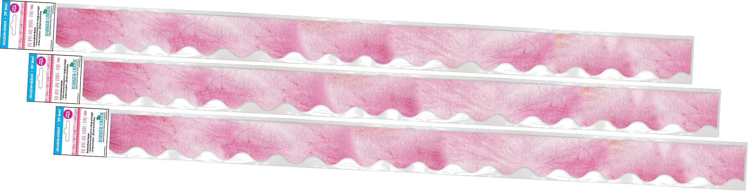 Barker Creek Double-Sided Scalloped Border, 36" x 2.25", Pink Tie-Dye and Ombré, 39/Pack (4336)