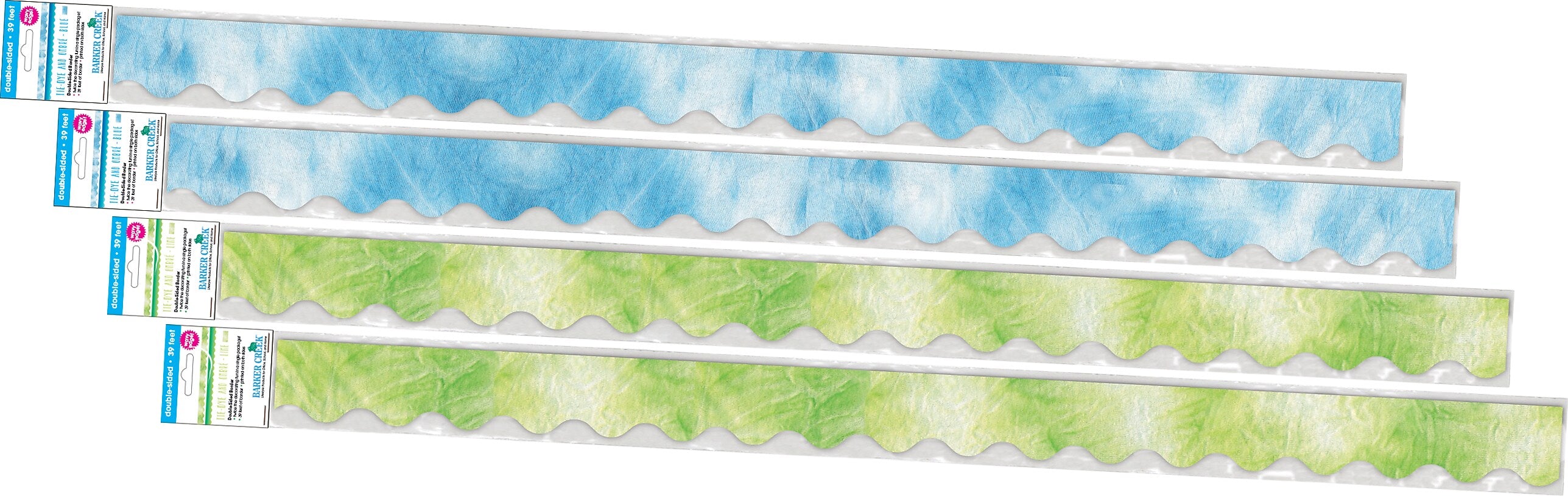 Barker Creek Double-Sided Scalloped Border Set, 36" x 2.25", Blue & Lime Tie-Dye and Ombré, 2 designs, 52/Set (4357)