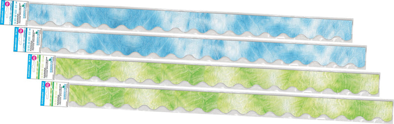 Barker Creek Double-Sided Scalloped Border Set, 36" x 2.25", Blue & Lime Tie-Dye and Ombré, 2 designs, 52/Set (4357)