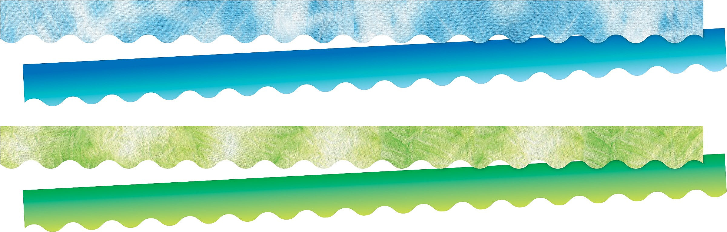 Barker Creek Double-Sided Scalloped Border Set, 36" x 2.25", Blue & Lime Tie-Dye and Ombré, 2 designs, 52/Set (4357)