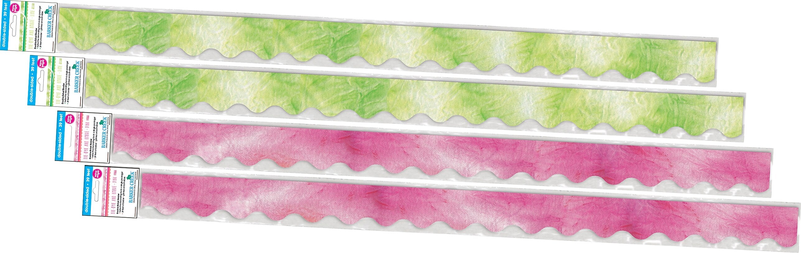Barker Creek Double-Sided Scalloped Border Set, 36" x 2.25", Pink & Lime Tie-Dye and Ombré, 2 designs, 52/Set (4358)