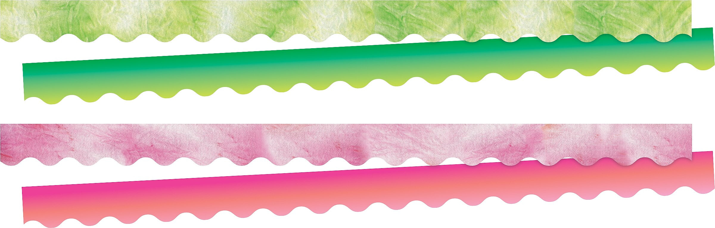 Barker Creek Double-Sided Scalloped Border Set, 36" x 2.25", Pink & Lime Tie-Dye and Ombré, 2 designs, 52/Set (4358)