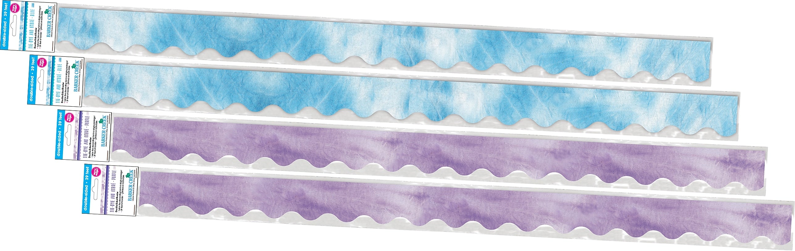 Barker Creek Double-Sided Scalloped Border Set, 36" x 2.25", Blue & Purple Tie-Dye and Ombré, 2 designs, 52/Set (4359)