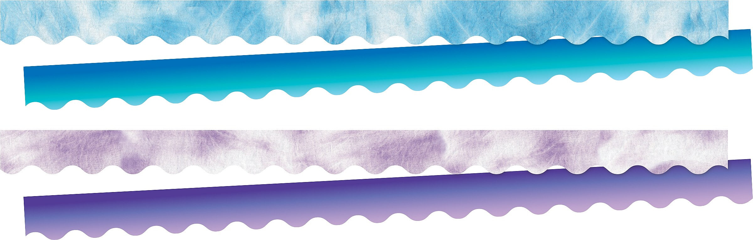 Barker Creek Double-Sided Scalloped Border Set, 36" x 2.25", Blue & Purple Tie-Dye and Ombré, 2 designs, 52/Set (4359)