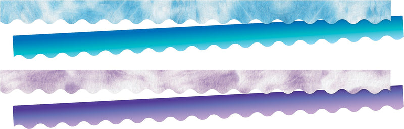 Barker Creek Double-Sided Scalloped Border Set, 36" x 2.25", Blue & Purple Tie-Dye and Ombré, 2 designs, 52/Set (4359)