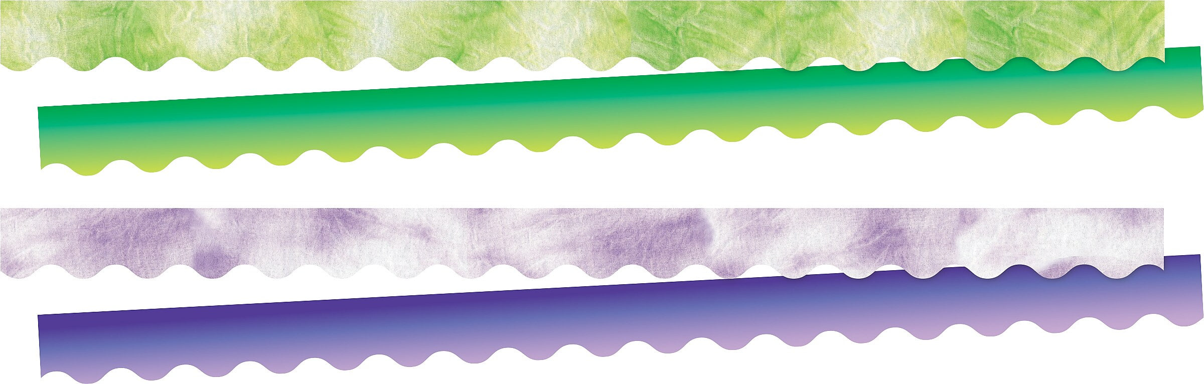 Barker Creek Double-Sided Scalloped Border Set, 36" x 2.25", Purple & Lime Tie-Dye and Ombré, 2 designs, 52/Set (4360)