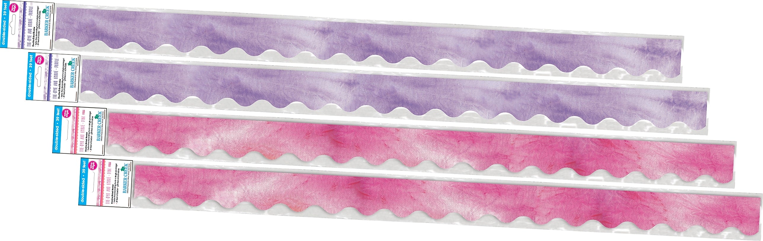 Barker Creek Double-Sided Scalloped Border Set, 36" x 2.25", Pink & Purple Tie-Dye and Ombré, 2 designs, 52/Set (4361)