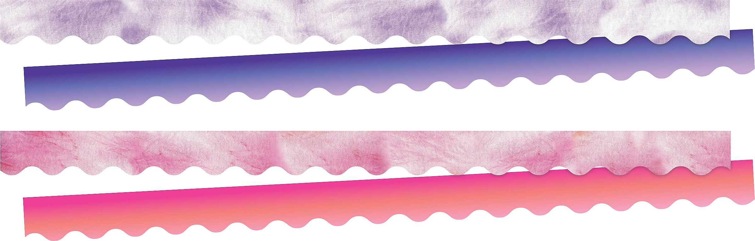 Barker Creek Double-Sided Scalloped Border Set, 36" x 2.25", Pink & Purple Tie-Dye and Ombré, 2 designs, 52/Set (4361)