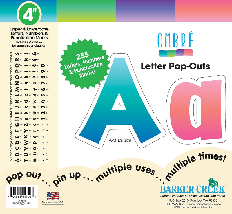 Barker Creek Tie 4" Dye & Ombré Letters and Numbers, Multicolored, 255/Pack (1740)