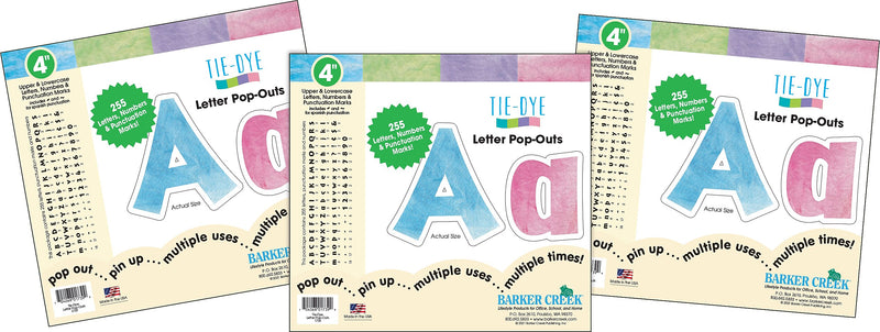 Barker Creek Tie 4" Dye & Ombré Letters and Numbers, Multicolored, 765/Pack (4350)