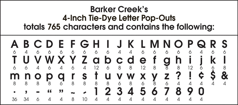 Barker Creek Tie 4" Dye & Ombré Letters and Numbers, Multicolored, 765/Pack (4350)