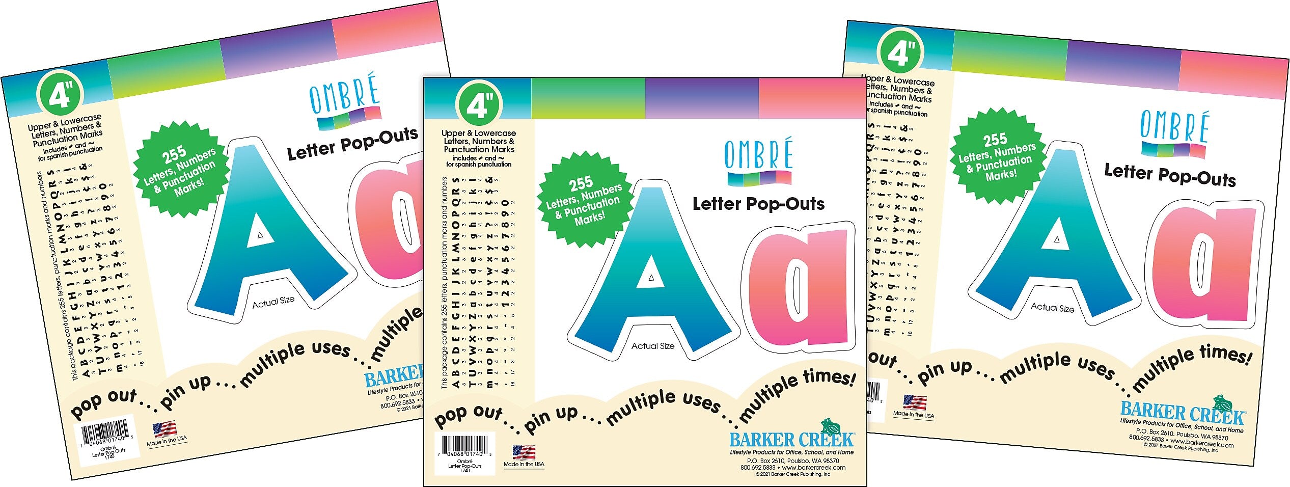 Barker Creek Tie 4" Dye & Ombré Letters and Numbers, Multicolored, 765/Pack (4351)