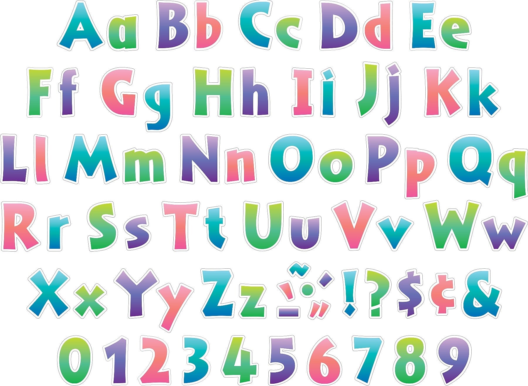 Barker Creek Tie 4" Dye & Ombré Letters and Numbers, Multicolored, 765/Pack (4351)