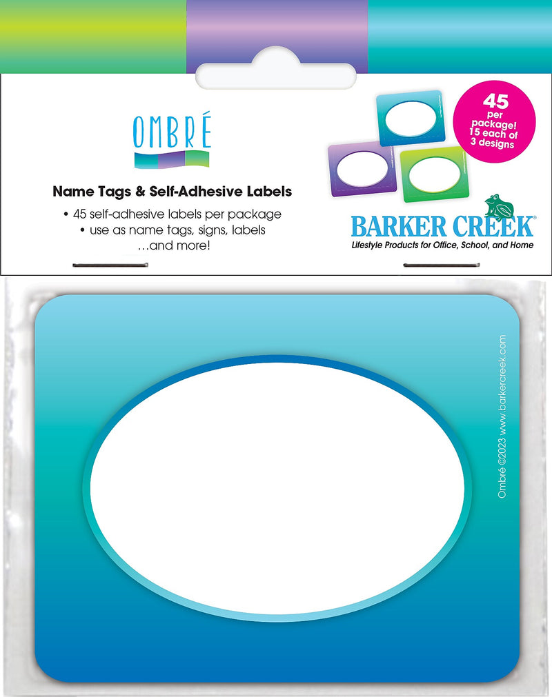 Barker Creek Self-adhesive Ombré School Name Tags, 2.75" x 3.5", 45/Pack (1557)