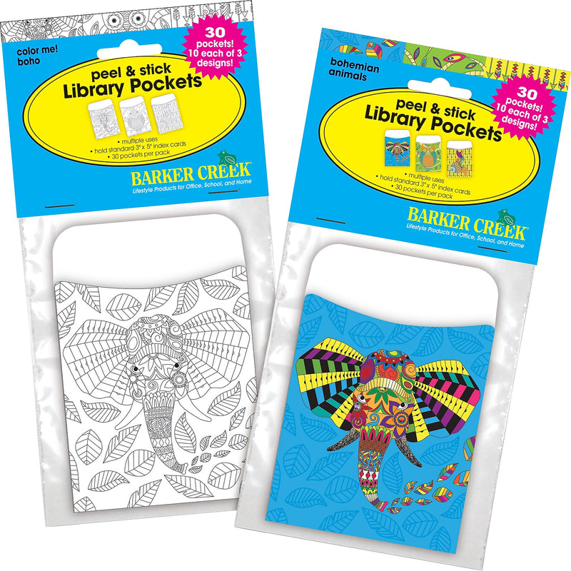 Barker Creek Bohemian Animals Library Pockets, 5.125" x 3.5", 60/Set (3887)