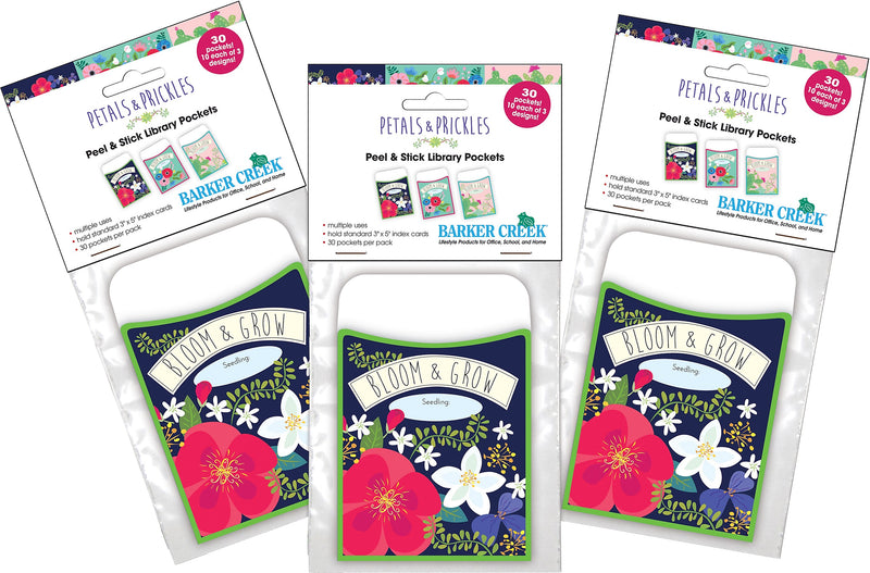 Barker Creek Petals & Prickles Peel & Stick Library Pockets, 5.125" x 3.5", 90/Set (4320)