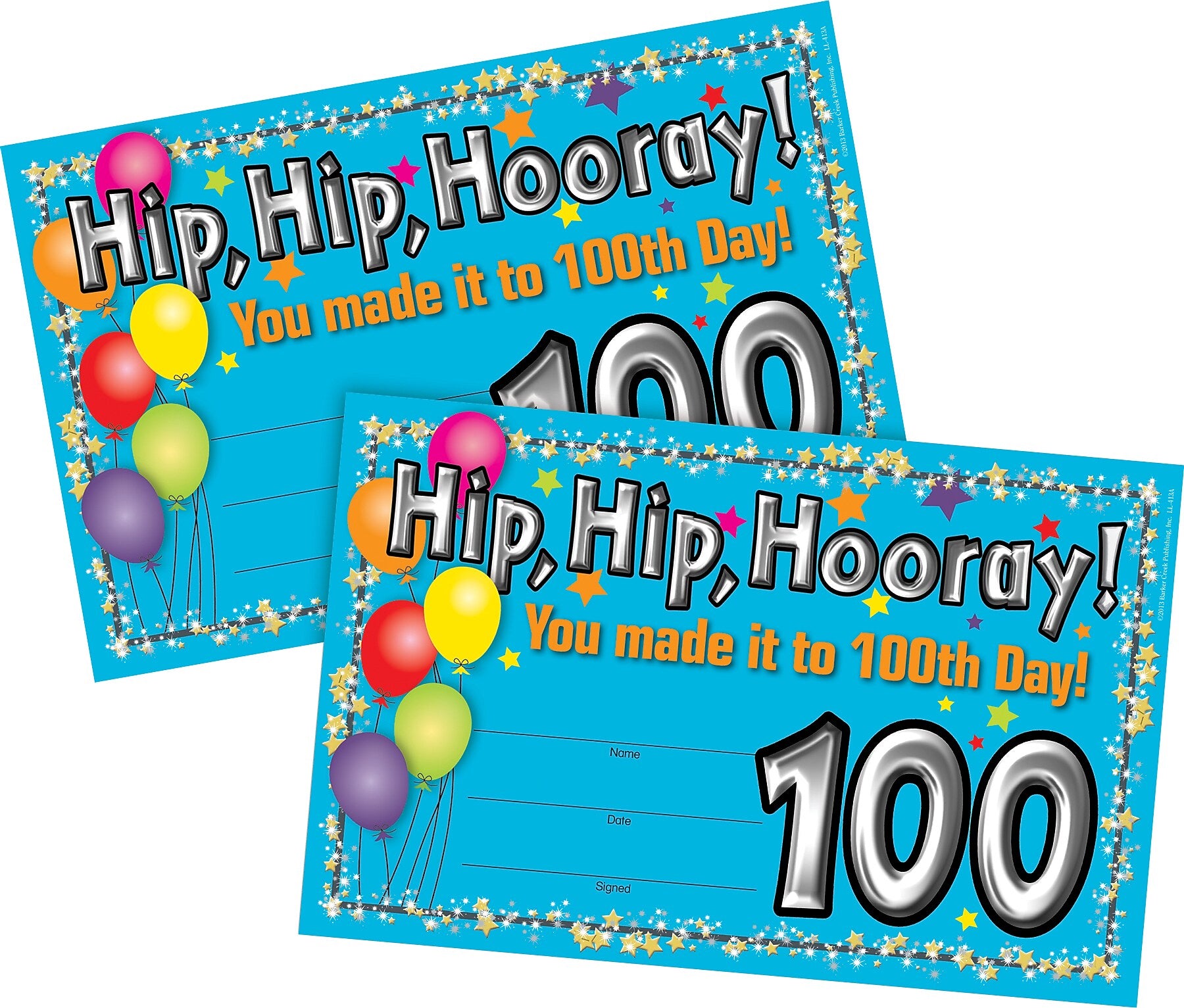 Barker Creek 100th Day Recognition Awards, 8.5" x 5.5”, Multicolored, 60/Set (4145)