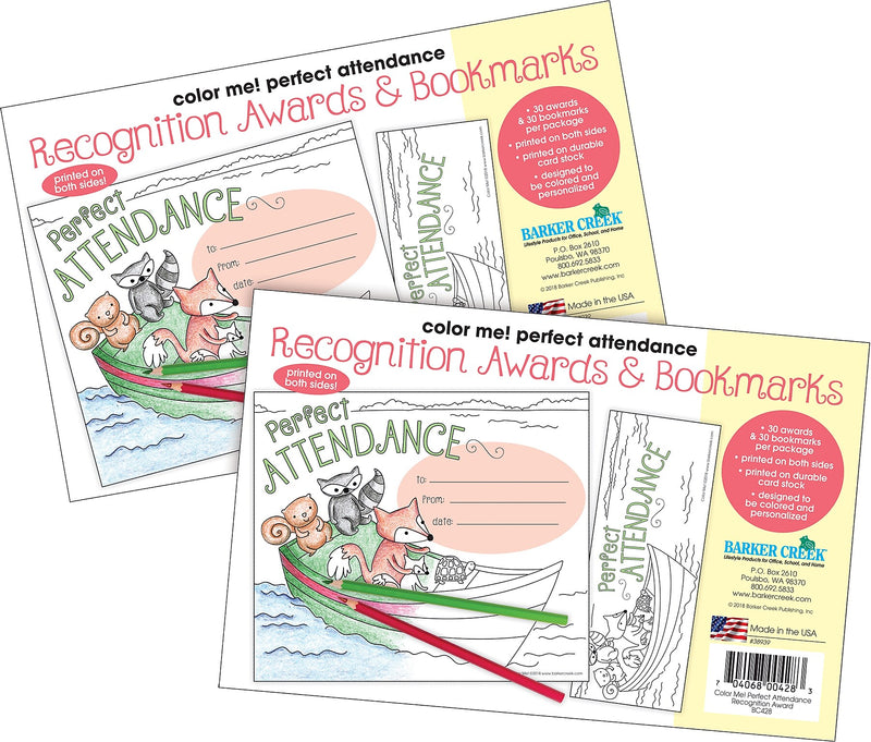 Barker Creek Color Me! Attendance Awards & Bookmarks Set, 8.5" x 5.5”, Multicolored, 60/Set (4147)