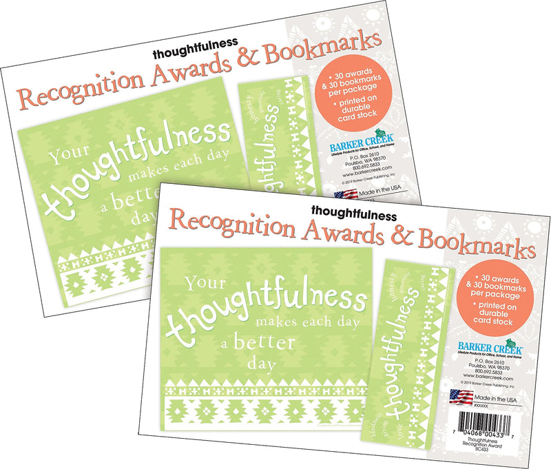 Barker Creek Thoughtfulness Awards & Bookmarks Set, 8.5" x 5.5”, Multicolored, 60/Set (4152)