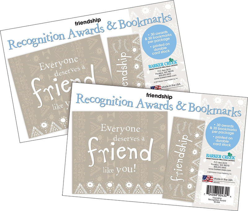 Barker Creek Friendship Awards & Bookmarks Set, 8.5" x 5.5”, Multicolored, 60/Set (4153)