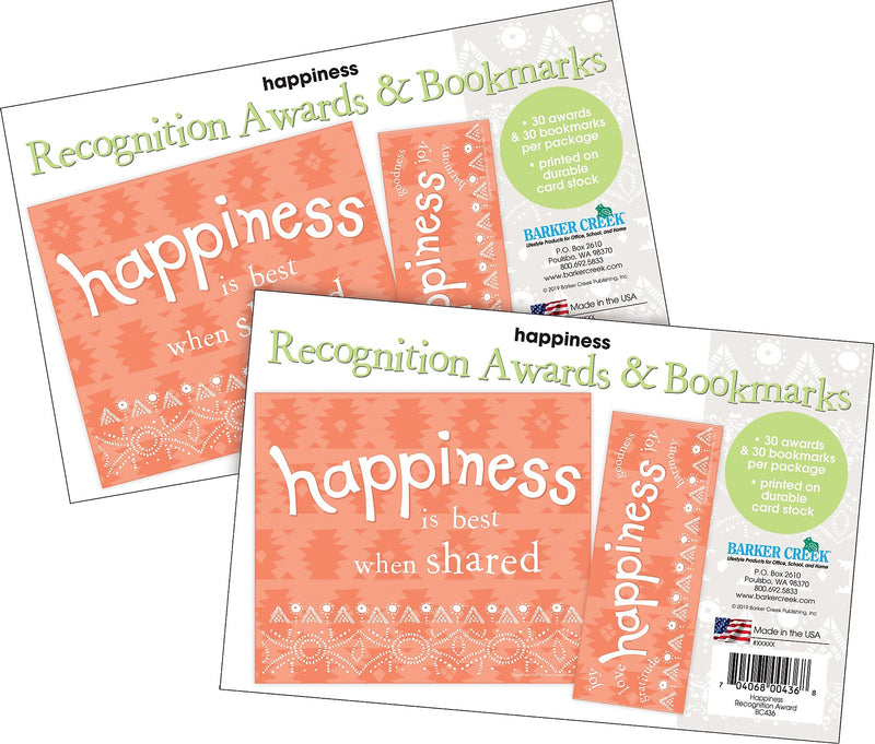 Barker Creek Happiness Awards & Bookmarks Set, 8.5" x 5.5”, Multicolored, 60/Set (4155)