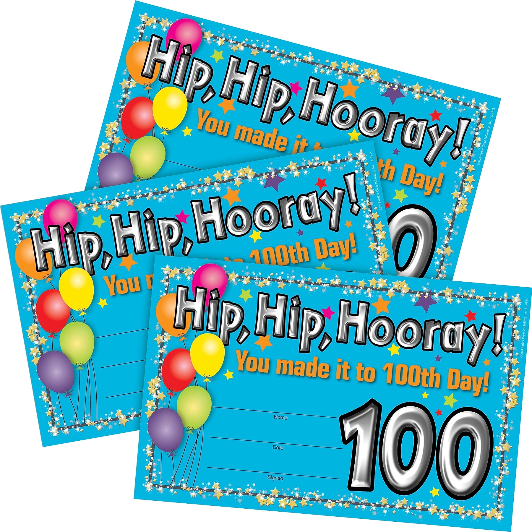 Barker Creek 100th Day Recognition Awards, 8.5" x 5.5”, Multicolored, 90/Set (4162)