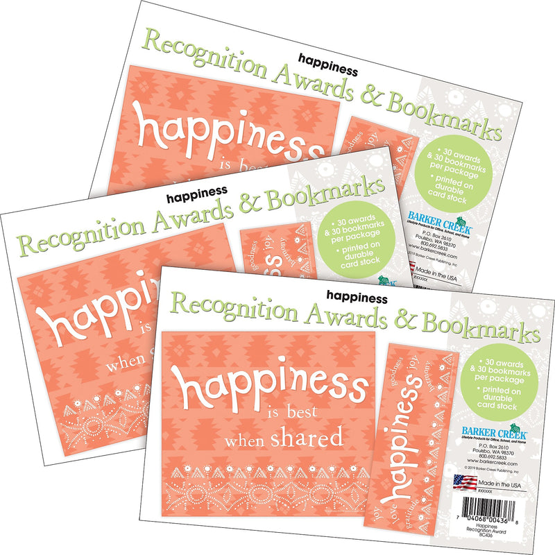 Barker Creek Happiness Awards & Bookmarks Set, 8.5" x 5.5”, Multicolored, 90/Set (4172)