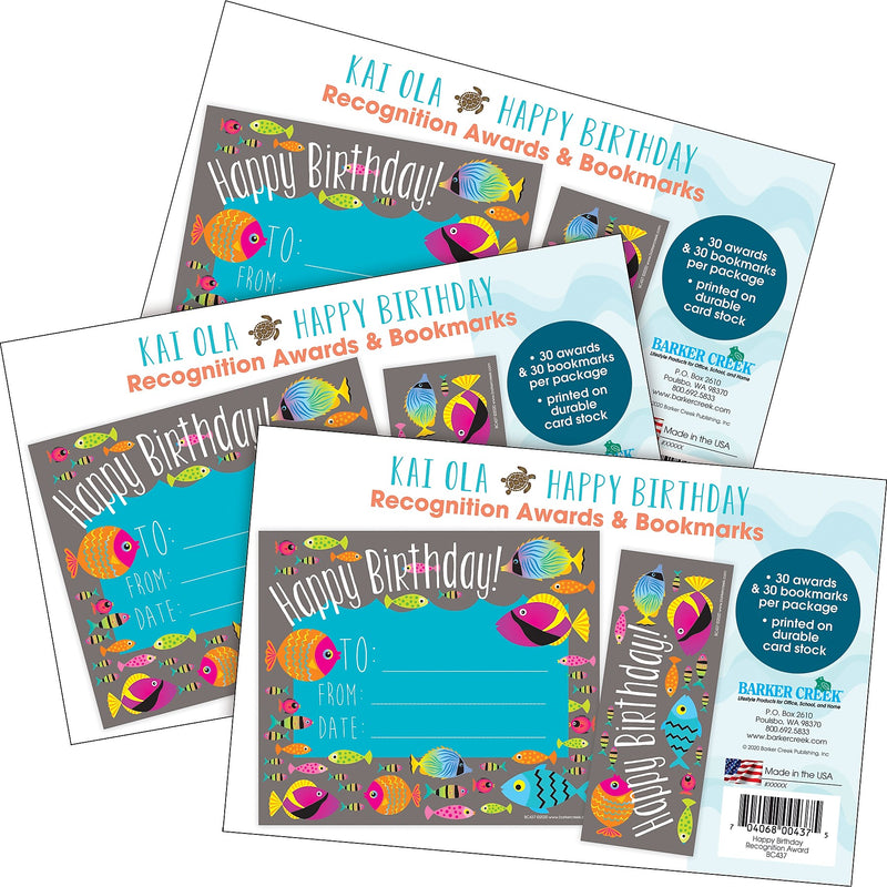 Barker Creek Kai Ola Happy Birthday Awards & Bookmarks Set, 8.5" x 5.5”, Multicolored, 90/Set (4173)