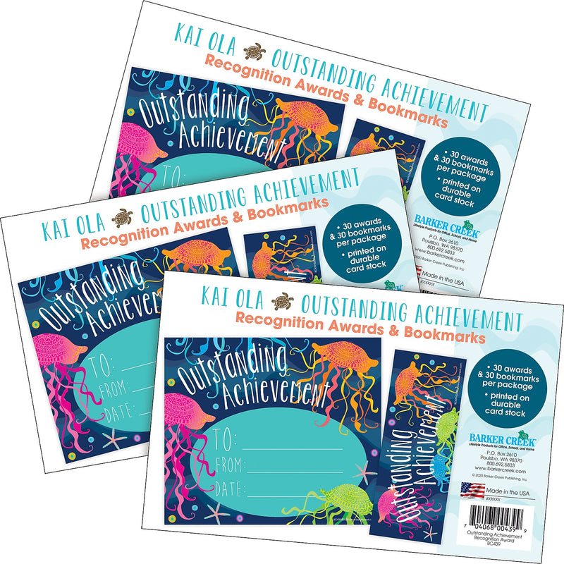 Barker Creek Kai Ola Outstanding Achievement Awards & Bookmarks Set, 8.5" x 5.5", Multicolored, 90/Set (4175)