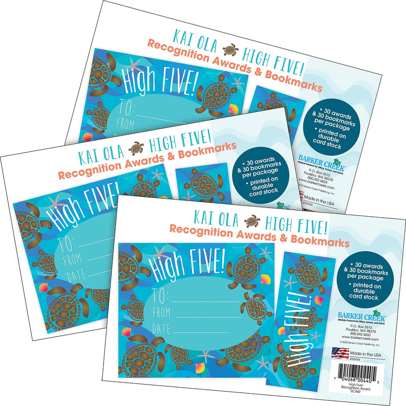 Barker Creek Kai Ola High Five Awards & Bookmarks Set, 8.5" x 5.5”, Multicolored, 90/Set (4176)