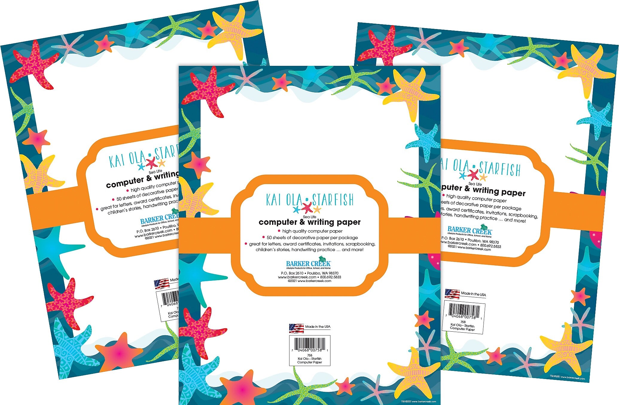 Barker Creek Kai Ola Computer Paper, 8.5" x 11", 60 lbs., Multicolored, 150 Sheets/Pack (4314)