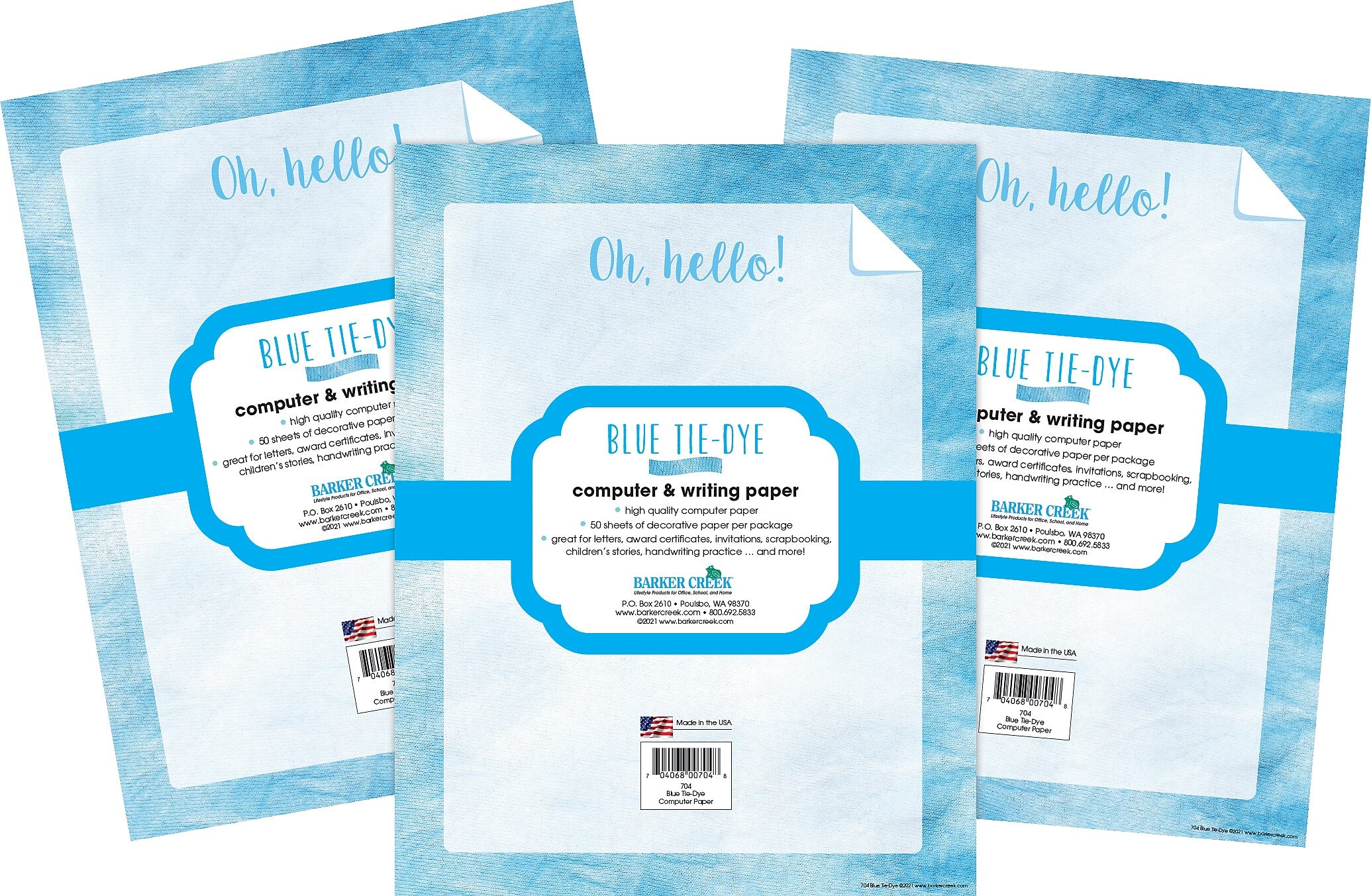 Barker Creek Tie-Dye & Ombré Computer Paper, 8.5" x 11", 60 lbs., Blue, 150 Sheets/Pack (4341)
